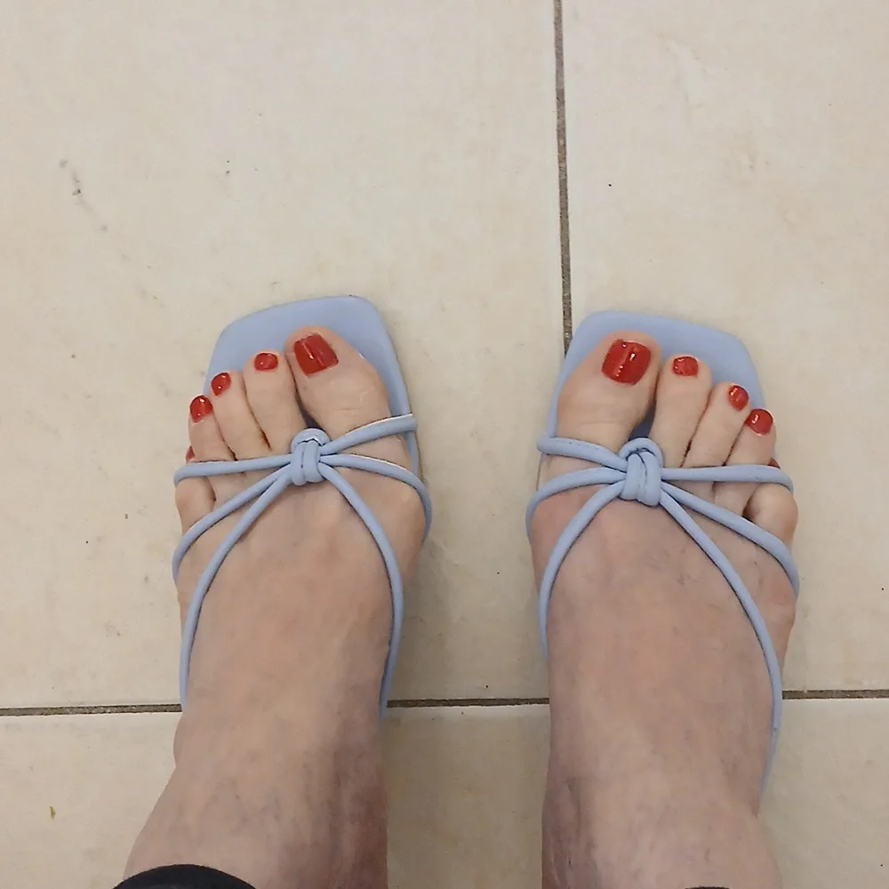 H by Halston Light Blue Strappy Square-Toe Sandals